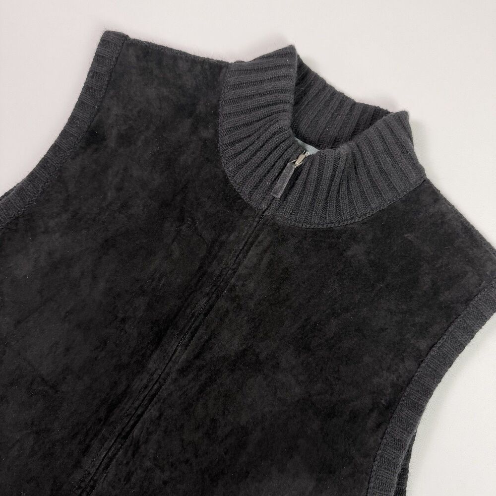 Lauren Ralph Lauren Black Leather Front Vest Womens Plus 2X Wool Cashmere Angora